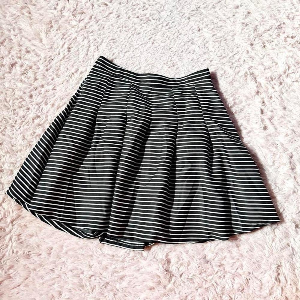 Monochrome Striped Minimalist Clean Girl Pleated Skater Skirt Womens 2 Hipster